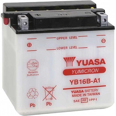 Аккумулятор сухозаряженный 16Ah 207A YUASA YB16B-A1 160x90x161