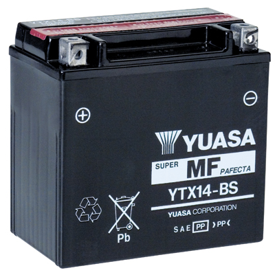 Аккумулятор сухозаряженный AGM 12Ah 200A YUASA YTX14-BS 150x87x145