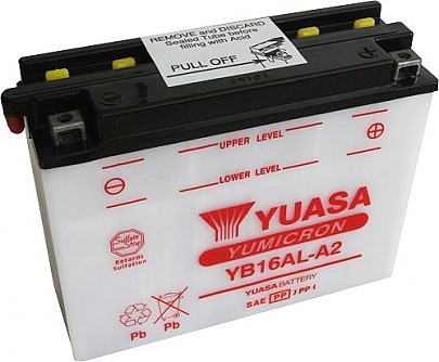 Аккумулятор сухозаряженный 16Ah 210A YUASA YB16AL-A2 207x72x164
