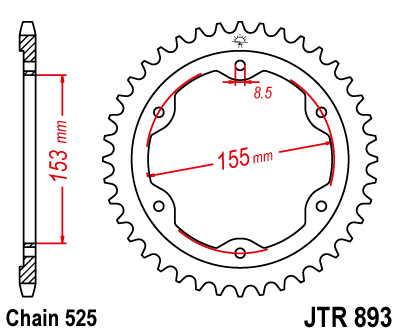 Звезда задняя JT JTR893.38ZBK 38x525