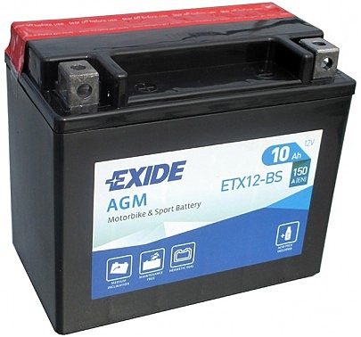 Аккумулятор сухозаряженный AGM 10Ah 150A EXIDE YTX12-BS = ETX12-BS 150x87x130