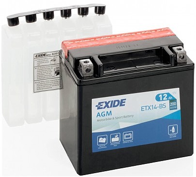Аккумулятор сухозаряженный AGM 12Ah 200A EXIDE YTX14-BS = ETX14-BS 150x87x145