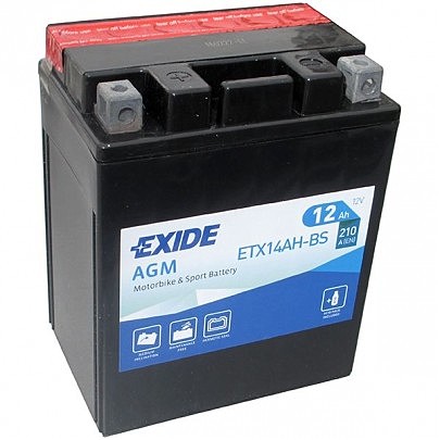 Акумулятор сухозаряджений AGM 12Ah 210A EXIDE ETX14AH-BS = YTX14AH-BS 134x89x166