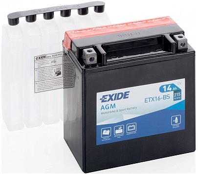 Аккумулятор сухозаряженный AGM 14Ah 215A EXIDE ETX16-BS = YTX16-BS 150x87x161