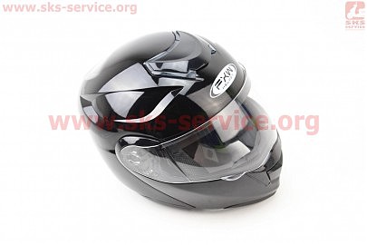Шлем закрытый с откидным подбородком+очки HF-119 М- ЧЕРНЫЙ глянец