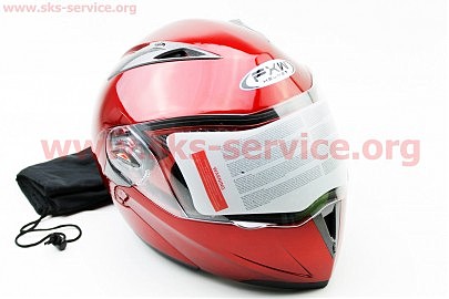 Шлем закрытый с откидным подбородком+очки HF-118 XL- КРАСНЫЙ