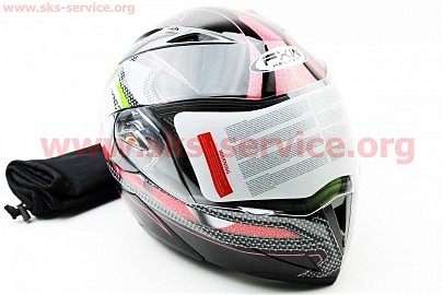 Шлем закрытый с откидным подбородком+очки HF-118 L- ЧЕРНЫЙ глянец с рисунком Q56-S Italy
