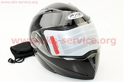 Шлем закрытый с откидным подбородком+очки HF-118 XL- ЧЕРНЫЙ глянец