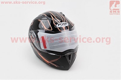 Шлем закрытый с откидным подбородком+очки HF-118 M- ЧЕРНЫЙ с рисунком серо-оранжевым Q62