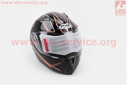 Шлем закрытый с откидным подбородком+очки HF-118 L- ЧЕРНЫЙ с рисунком серо-оранжевым Q62