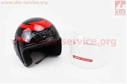 Шлем открытый 207 XS — ЧЕРНЫЙ с красным рисунком "хищник"