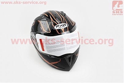 Шлем закрытый с откидным подбородком+очки HF-118 XL- ЧЕРНЫЙ с рисунком серо-оранжевым Q62