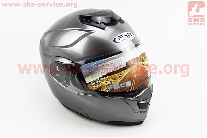 Шлем закрытый с откидным подбородком+очки HF-119 XXL- СЕРЫЙ глянец