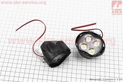 Фара додаткова світлодіодна вологозахисна — 4 LED з кріпленням, к-кт 2шт 64*50мм