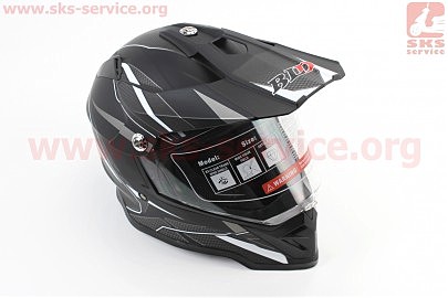 Шлем кроссовый/эндуро/АТV со стеклом BLD-819-7 S (55-56см), ЧЕРНЫЙ матовый с бело-серым рисунком