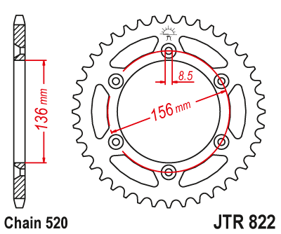 Зірка задня легкосплавна JT JTA822.50BLU 50x520