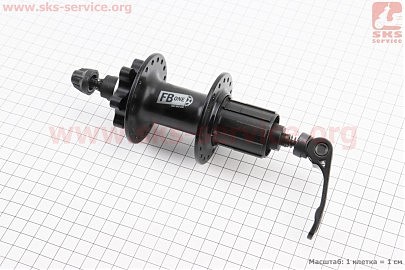Втулка задня MTB алюмінієва 14Gx36H під касету 8-11зв, Disk-brake, 2 пром-підшипники 6200 2RS, кріпл. ексцентрик, чорна FB-A291В