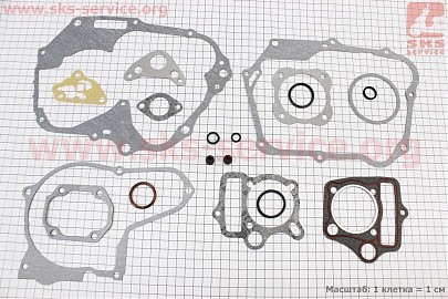 Прокладки двигателя JH-110cc-52,4мм, к-кт 15 деталей (светлый паронит)