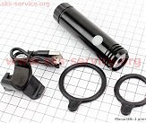 Фонарь передний 1 диод 200 lumen алюминиевый, Li-ion 3.7V 2400mAh зарядка от USB, влагозащитный, JY-7012F