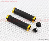 Ручки руля 130мм с зажимом Lock-On с двух сторон, чёрно-золотистые FL-426