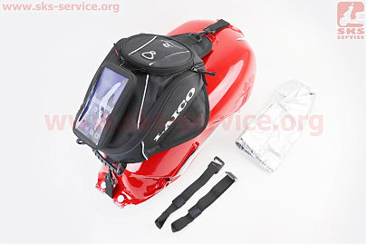 Мото сумка на бак мотоцикла магнитная 19х34х9 с влагозащитным отделением для смартфона 9x13см + чехол, Чёрная