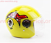 Шлем детский открытый Т68, ЖЁЛТЫЙ с красно-бело-чёрным рисунком (возможны дефекты покраски)