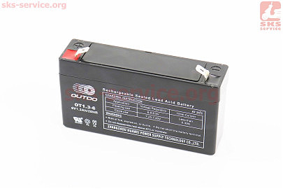 Акумулятор 6V1,3Ah OT1,3-6 кислотний (L97*W24*H51mm) для ДБЖ, іграшок та ін.