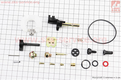 Ремонтний комплект карбюратора, 21 деталь+поплавок 168F/170F