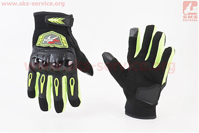 Перчатки мотоциклетні L-Чорно-Салатові (сенсорний палець)