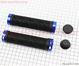 Ручки руля 130мм с зажимом Lock-On с двух сторон, чёрно-синие TPE-093