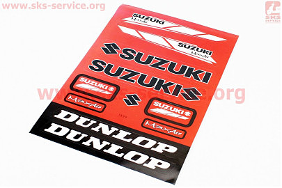 Наклейки на планшеті "Suzuki / Dunlop" червоні набір 8шт 22x32, 5839A