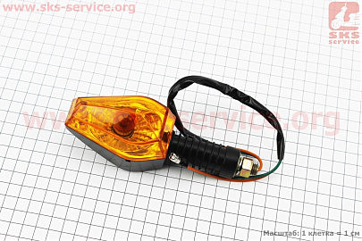 Поворот "Лодочка" чёрный, длинная ножка, оранжевое стекло