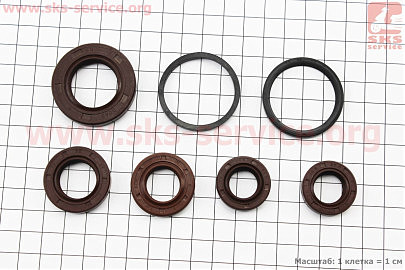 Сальники к-кт 6шт (15,6x25,5x7-2шт; 17x30x7; 20x31x7; 24x40x7; 33x39x4) двигуна, Honda DIO, коричневі, чорні
