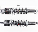 Амортизатор задній JH/CB/CG - 340мм*d65мм (втулка 12мм / втулка 10мм) регул., чорний к-кт 2шт