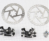 Гальмо Disk-brake переднє (F160/R140мм)+заднє (F180/R160мм), диски 160мм, кріпл. 6 болтів, чорні DX-2012