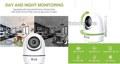 Беспроводная поворотная Wi-Fi камера   (IP SMART, HD 720P, 360, управление с телефона, питание USB или 220V через адаптер) (Уценка1)