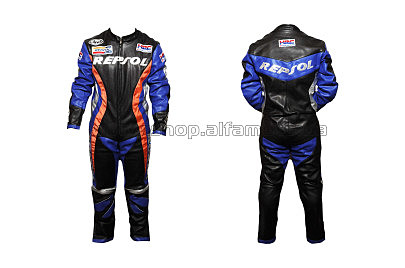 Комбинезон кожзам   (size:S, черно-синий, Honda REPSOL)