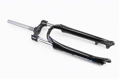 Вилка 27,5" амортизационная, без резьбы 1-1/8" (28,6мм), шток 255мм, с ходом 100мм, Disk-brake, пружинно-масляная, Lockout, алюминиевая, чёрная XCT30