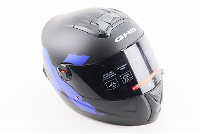 Шлем интеграл, закрытый (сертификация DOT)+откидные очки BLD-M61 S (55-56см), ЧЕРНО-СИНИЙ (флюоресцентный)