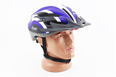 Шлем велосипедный L (54-62 см) съёмный козырёк, 16 вент. отверстий, чёрно-бело-синий