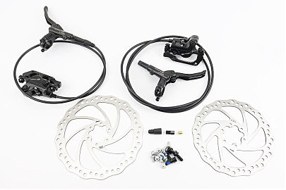 Тормоз Disk-brake передний (F180/R160мм)+задний (F180/R160мм) в сборе, диски 160/180мм, крепл. 6 болтов, чёрный