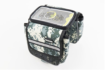 Сумка-штани на раму з тримачем телефону 170х90мм, бічні відділення, кріпл. на липучці, вологозахисна, піксель