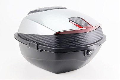 Кофр средний (пластмассовый) 430*400*290мм, серый с вставкой "КАРБОН"