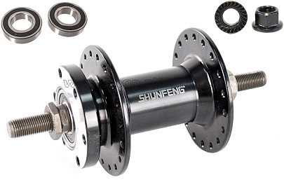 Втулка   переднего колеса велосипеда   (алюминий) (36 спиц, Пром-подшип, Disk, Гайки, Черный SF-A210FB) ось 9,5мм BD