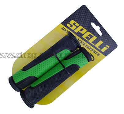 Грипсы (ручки руля)   SPELLI  SBG-6708L черно/зеленые, прямые, 2-х фактурные, резина-каучук, длина 127 мм BD