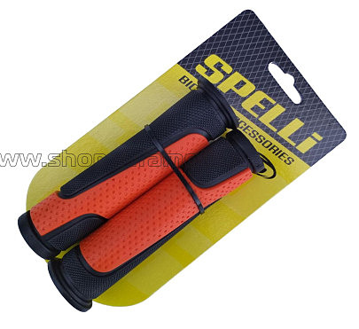 Грипсы (ручки руля)   SPELLI  SBG-6708L черно/оранжевые, прямые, 2-х фактурные, резина-каучук, длина 127 мм BD