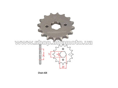 Звезда трансмиссии (передняя) Zongshen, Lifan 125-200 428-16T (узкий шлиц) FR