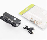 Фонарь передний 1 диод, Li-ion 3.7V 1800mAh зарядка от USB, влагозащитный, чёрный JY-7203