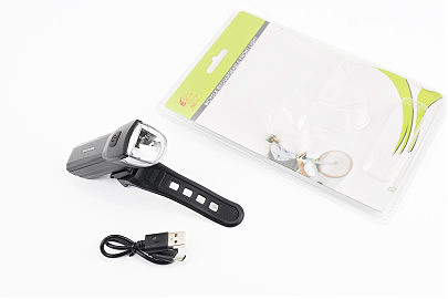 Фонарь передний 1 диод, Li-ion 3.7V 1300mAh зарядка от USB, влагозащитный, чёрный JY-7057