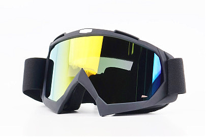 Очки кроссовые, черные (зеркальное желтое стекло)